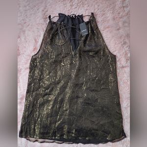 Bebe Black and Gold Loose Fit Sleeveless Keyhole Blouse